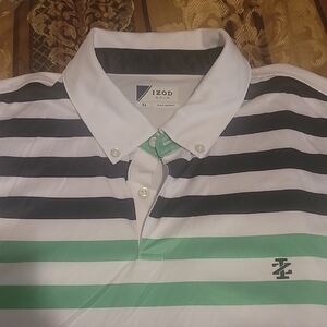 Izod Men's Polo Shirt - White, Black, and Green Stripes